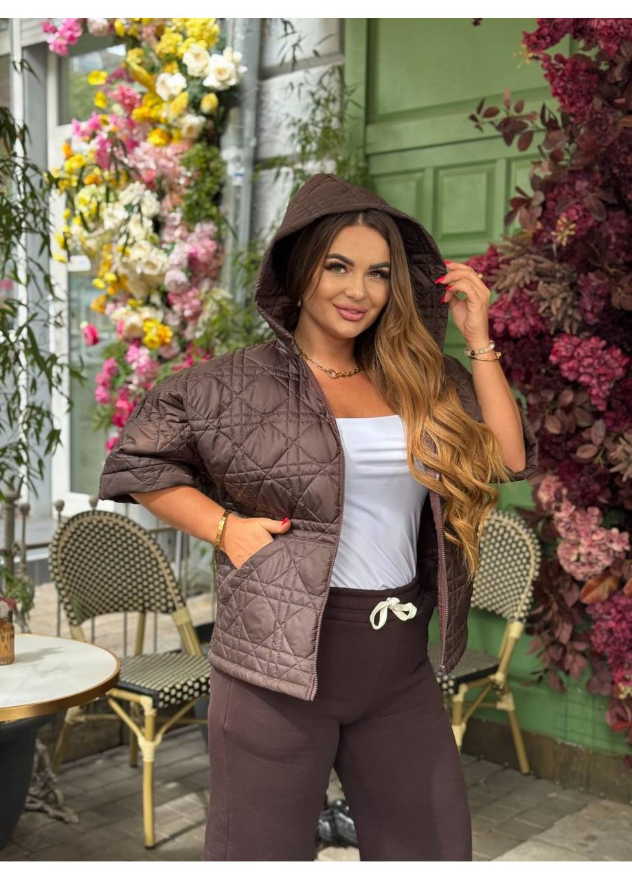 Жилетка жіноча стьобана з капюшоном і кишенею-кенгуру (Заміри в описі) GD/GL Модний простір (366883365)