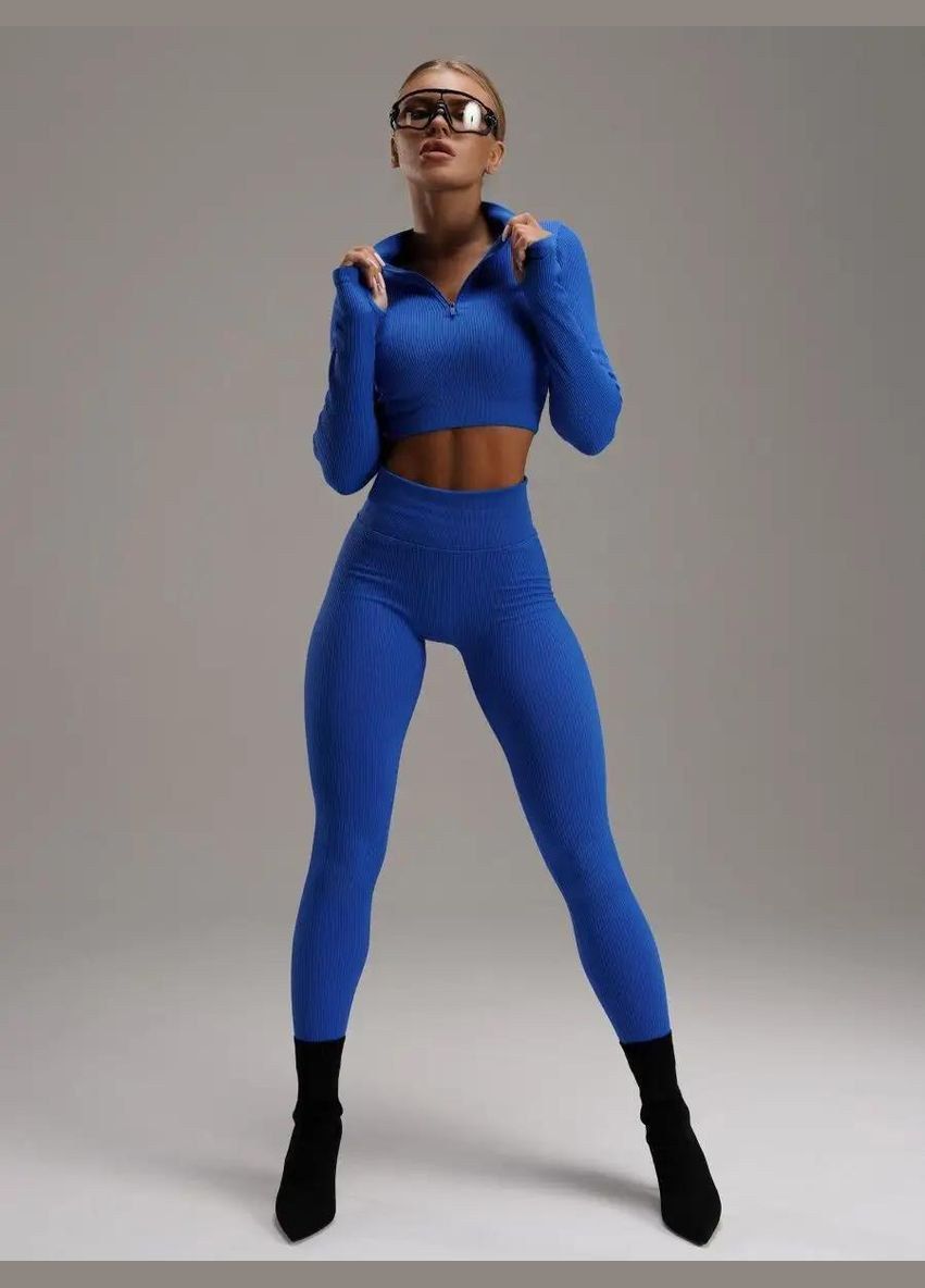 Спортивний костюм у рубчик (рашгард та легінси) синього кольору, розмір XS Trends (330757568)