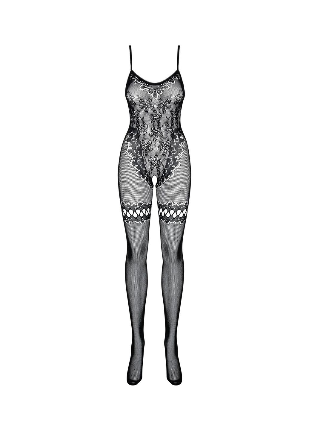 Бодистокинг Bodystocking F213 имитация кружевного боди и резинки для чулок black - CherryLove Obsessive чёрный нейлон, эластан