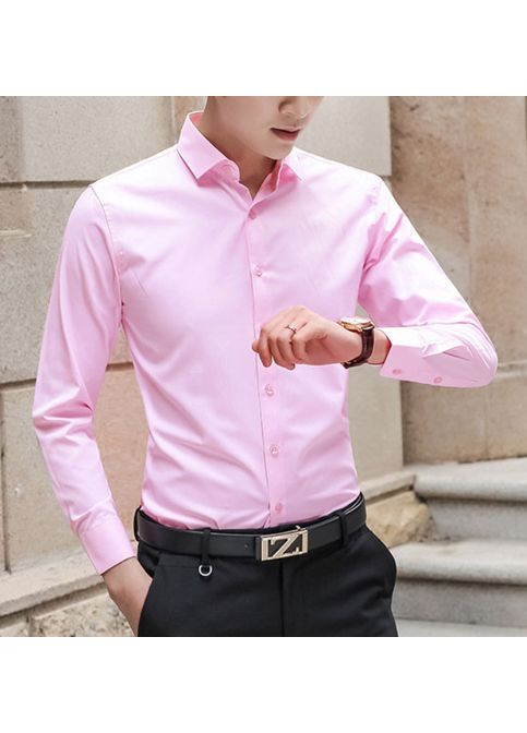 Класична однотонна чоловіча сорочка з довгим рукавом Classic (рожева) XL China (367837976)
