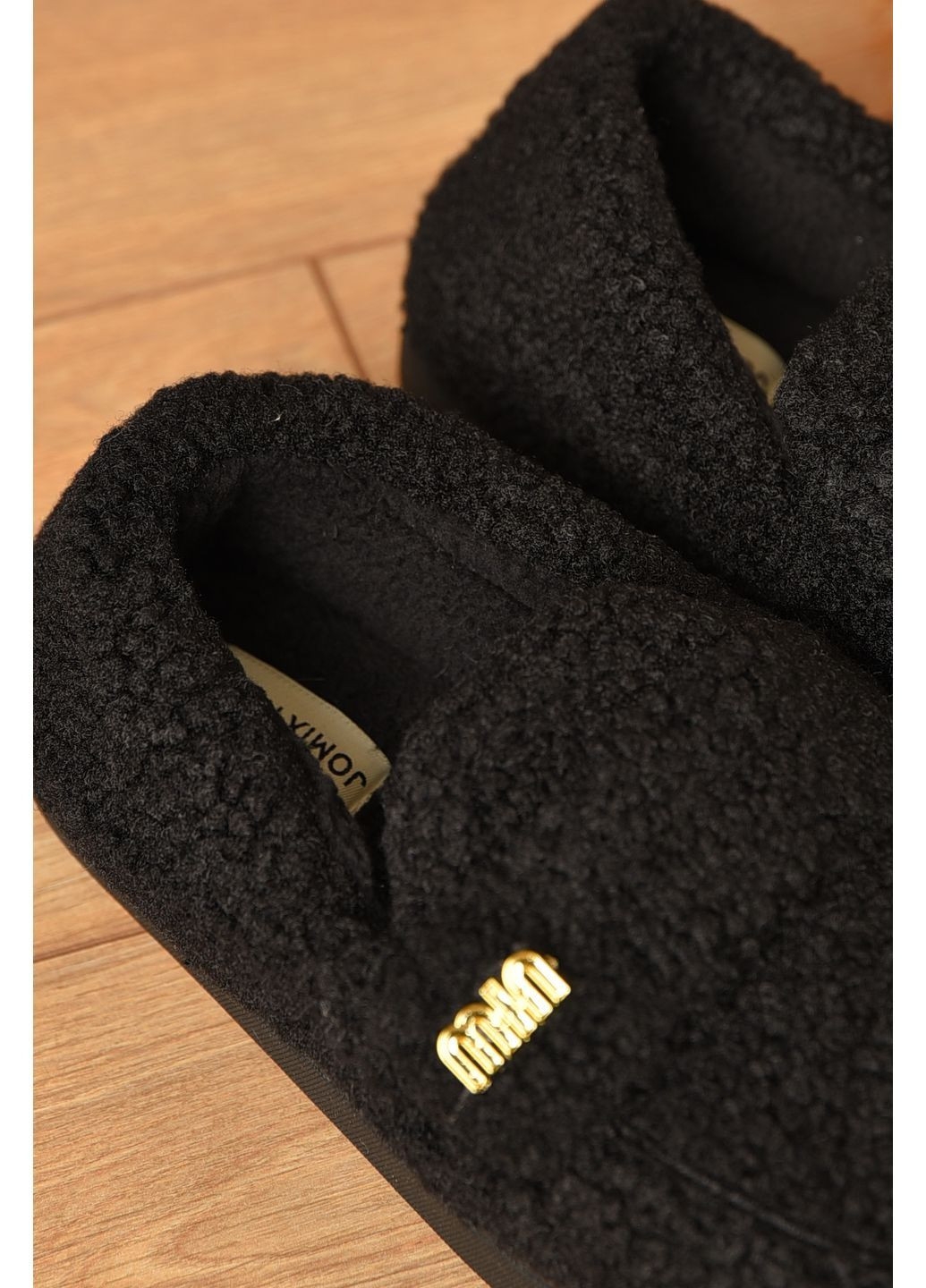 Черные домашние тапочки женские на меху черного цвета Let's Shop