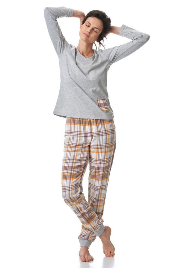 Серая всесезон хлопковая пижама с брюками кофта + брюки Key LNS 458 B23 gray