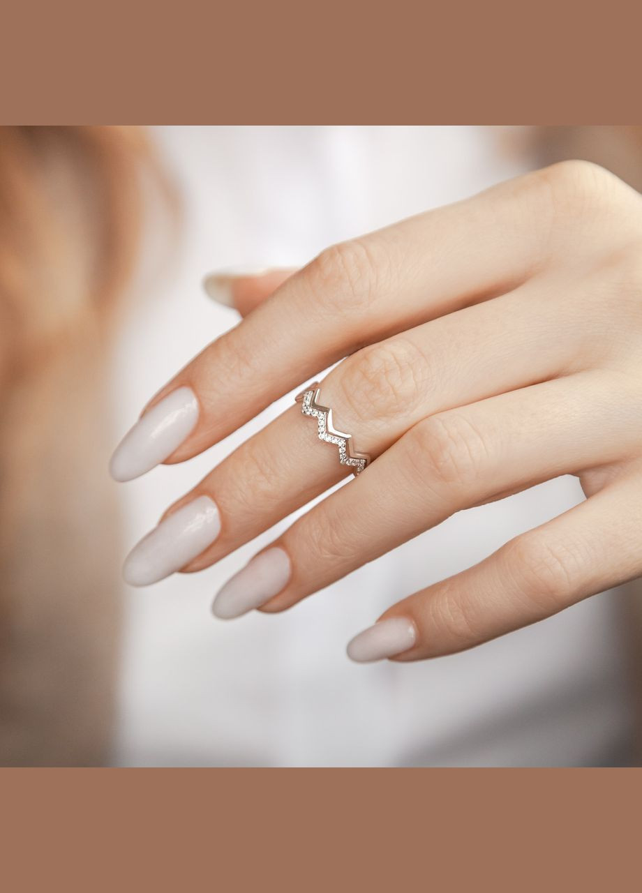 Каблучка срібна тематична Зигзаг незамкнене з білими фіанітами No Brand (354721500)