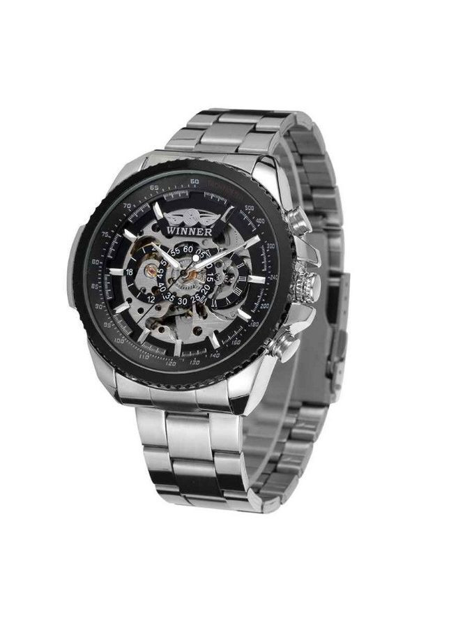 Мужские механические наручные часы Winner стальные классические черный циферблат серебристый корпус (sku_764) No Brand (350906472)