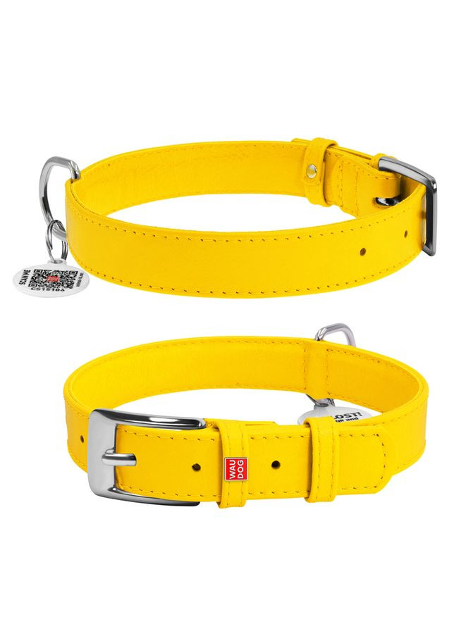 Ошейник для собак кожаный Glamour с QR паспортом, без украшений, Ш 25 мм, Дл 38-49 см WAUDOG (364100300)