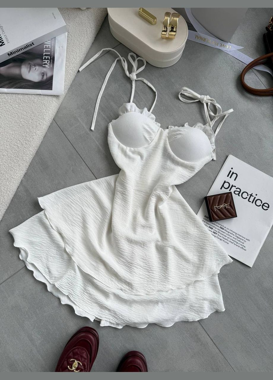 Молочное праздничный, повседневный, вечернее легкое женское платье креп жатка No Brand