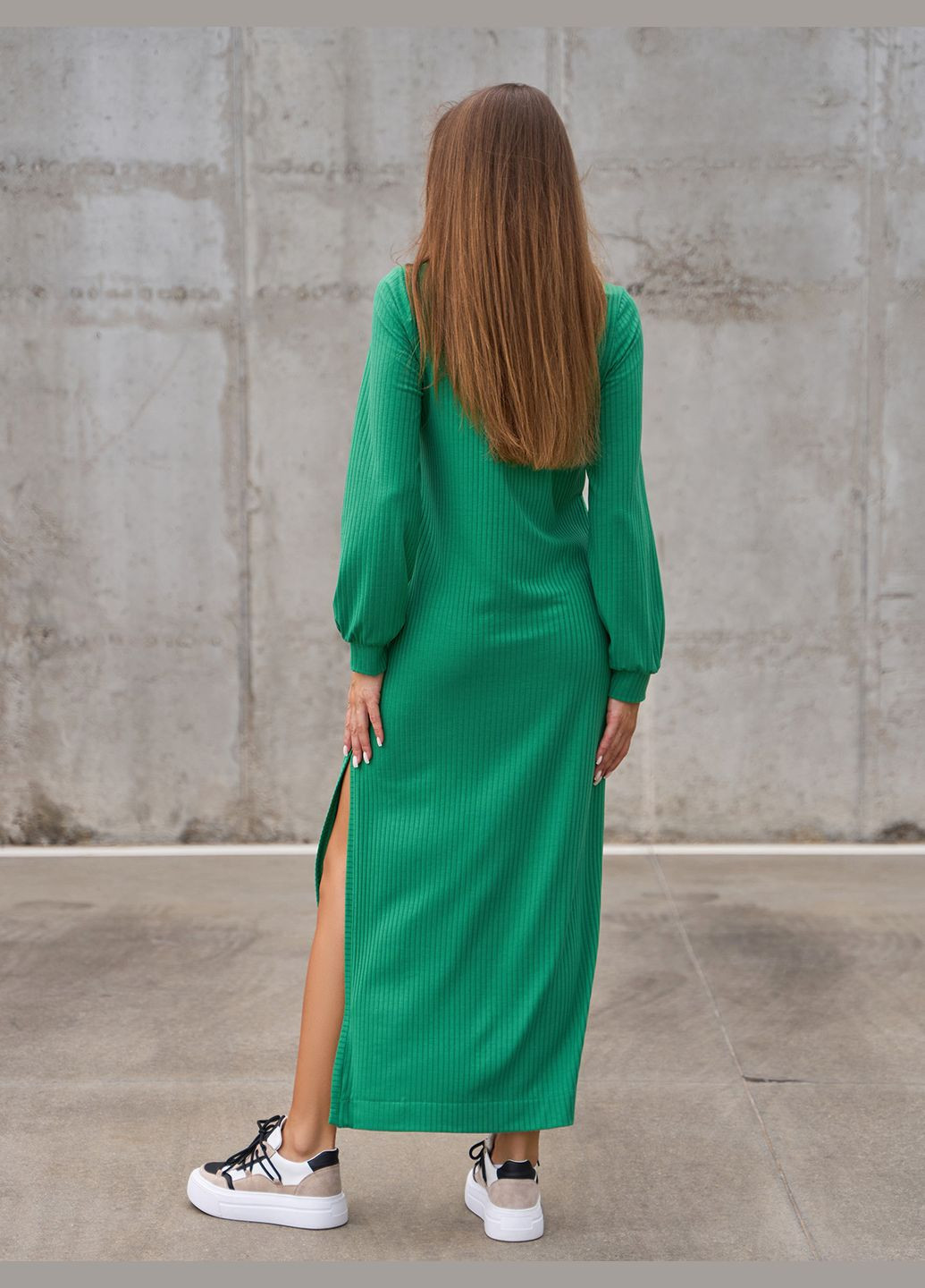 Зелена повсякденний зелена довга сукня-поло з розрізом поло ISSA PLUS однотонна