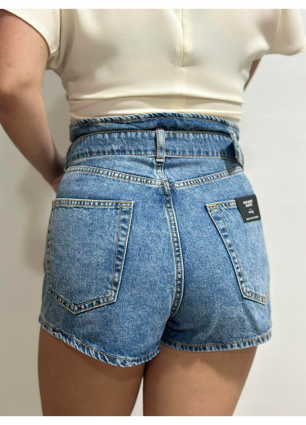Женские джинсовые шорты с поясом Н&М (56897) W34 Синие H&M (291558091)