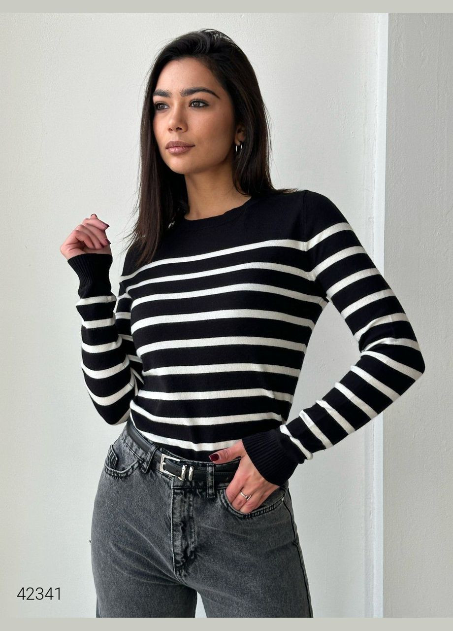Черный демисезонный женский джемпер в полоску джемпер Liton