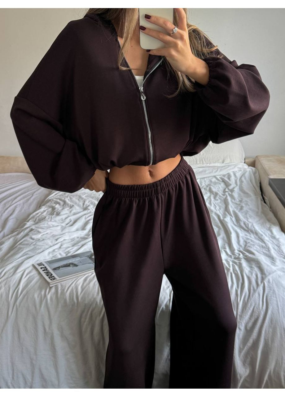 Женский спортивный костюм оверсайз: Укороченная кофта на молнии + Широкие брюки MonCher (366341348)