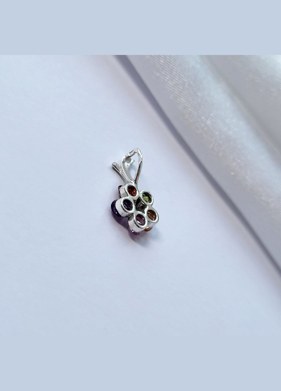 Серебряная подвеска подвес Цветок Анютка с разноцветными камнями серебро 925 проба 1.42г No Brand (306742755)