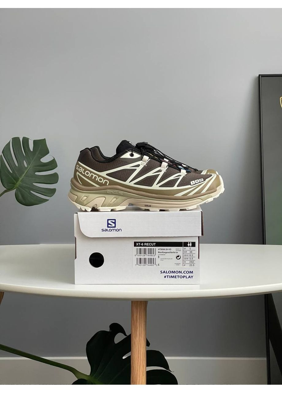 Коричневые демисезонные кроссовки мужские и женские Salomon XT-6 Soft Ground kangaroo brown beige | Саломон ХТ-15