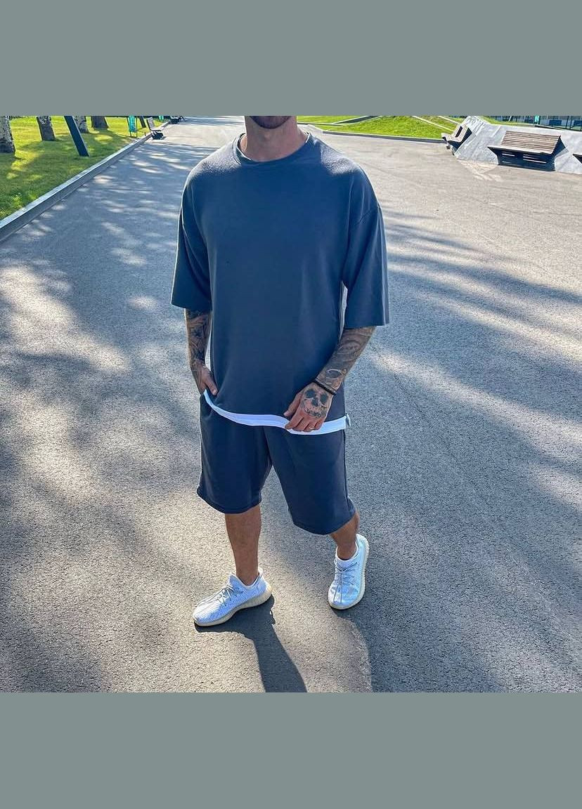 Графитовый летний мужской оверсайз костюм футболка+шорты с шортами Style Point