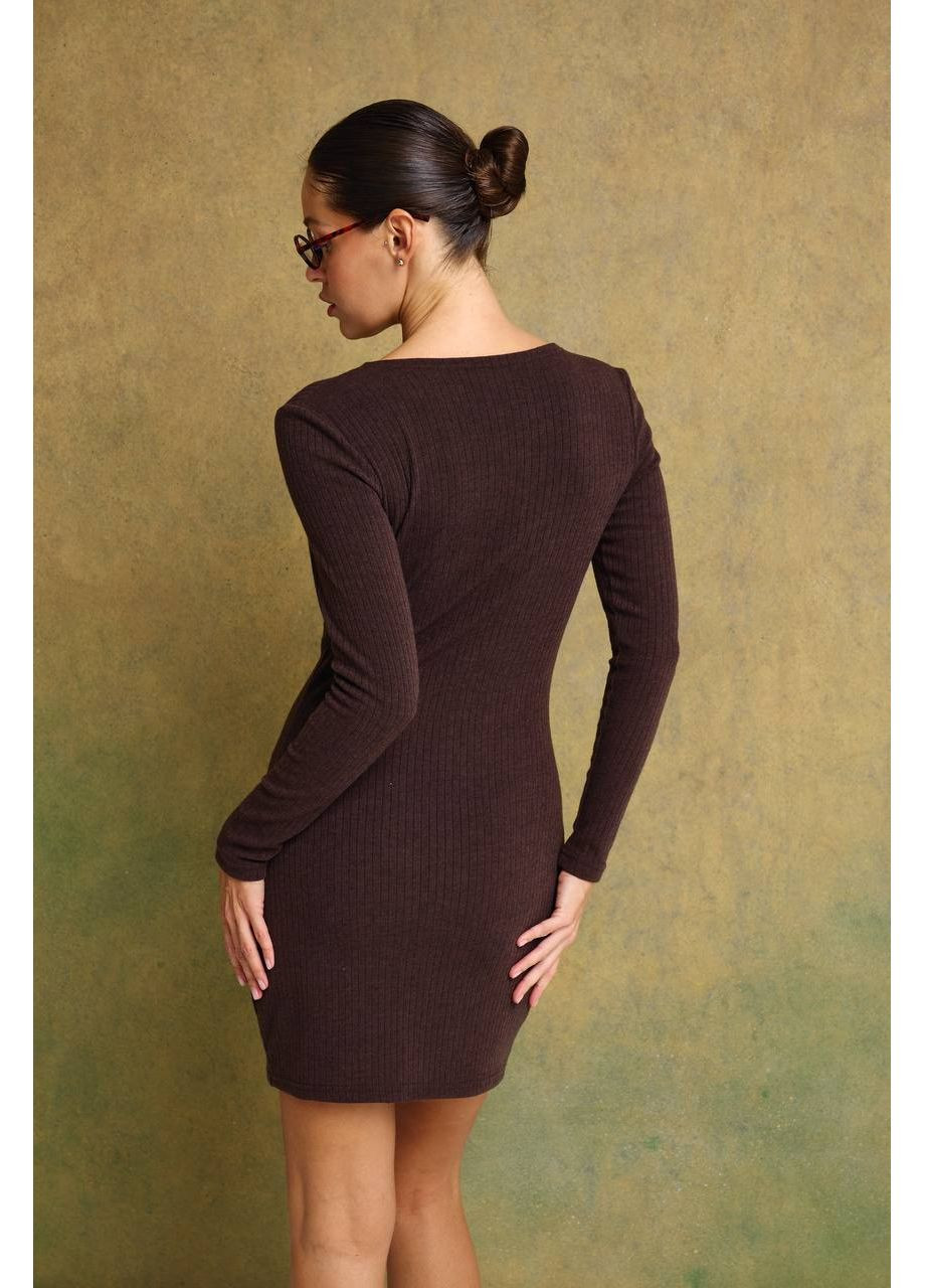 Коричнева святковий, коктейльна, ділова, повсякденний, кежуал сукня з акцентами ґудзиками з трикотажу 💫💫💫 силуетна Україна однотонна