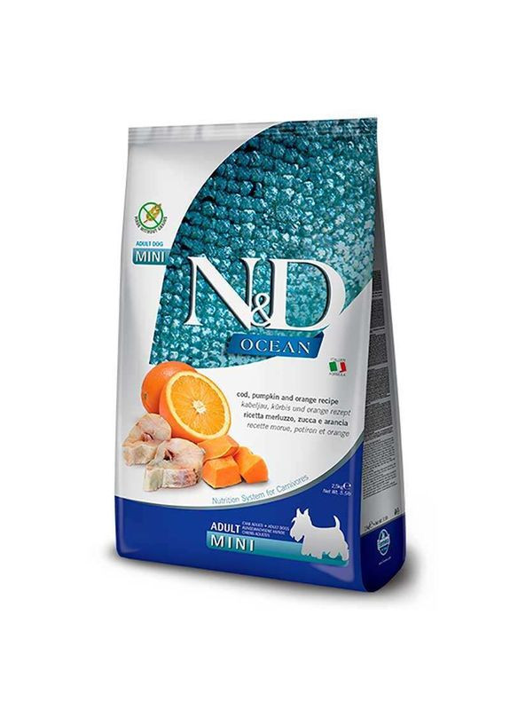 N&D Ocean Cod, Pumpkin & Orange Adult Mini – Беззерновий сухий корм з тріскою та апельсином для собак маленьких порід - 800 г Farmina (336182660)