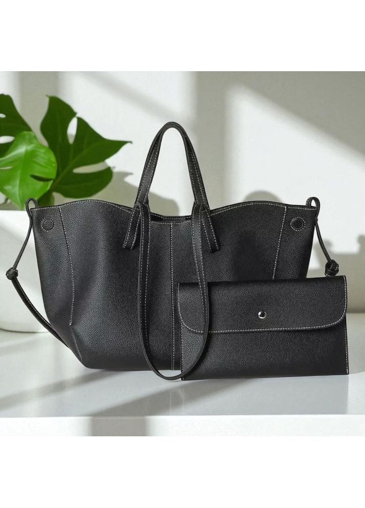 Жіноча сумка-тоут з корпусом-трансформером і гаманцем в наборі чорна LR 252013 BK Large Black No Brand (363023626)