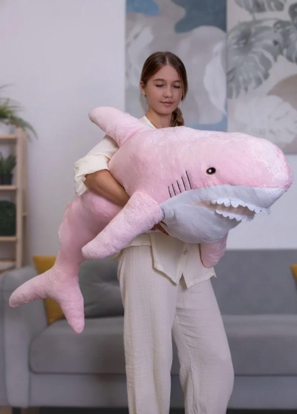Плюшева велика іграшка акула рожева 100 см My Kigu (370370673)