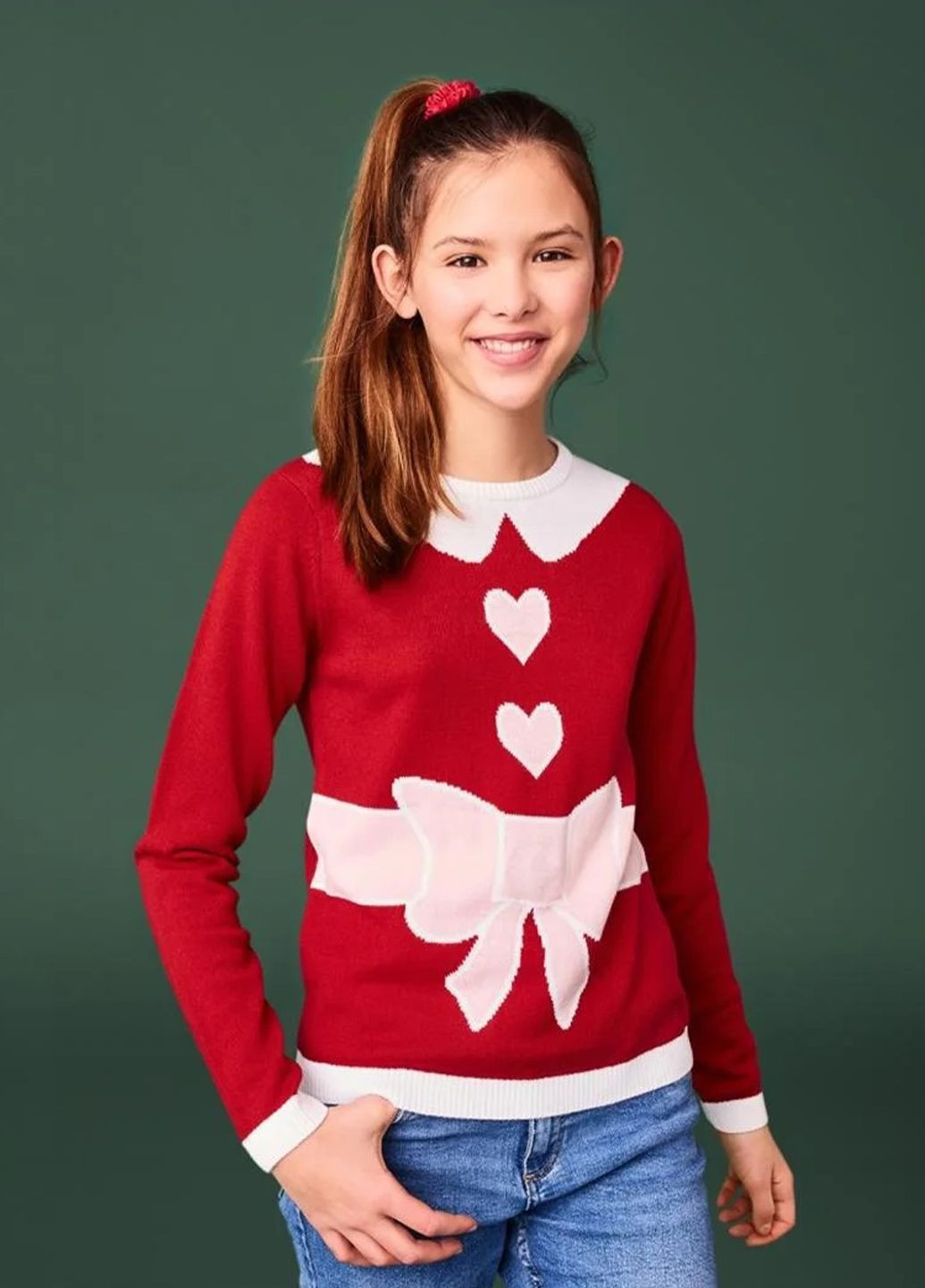 Червоний зимовий светр новорічний дитячий для дівчинки джемпер Pepperts