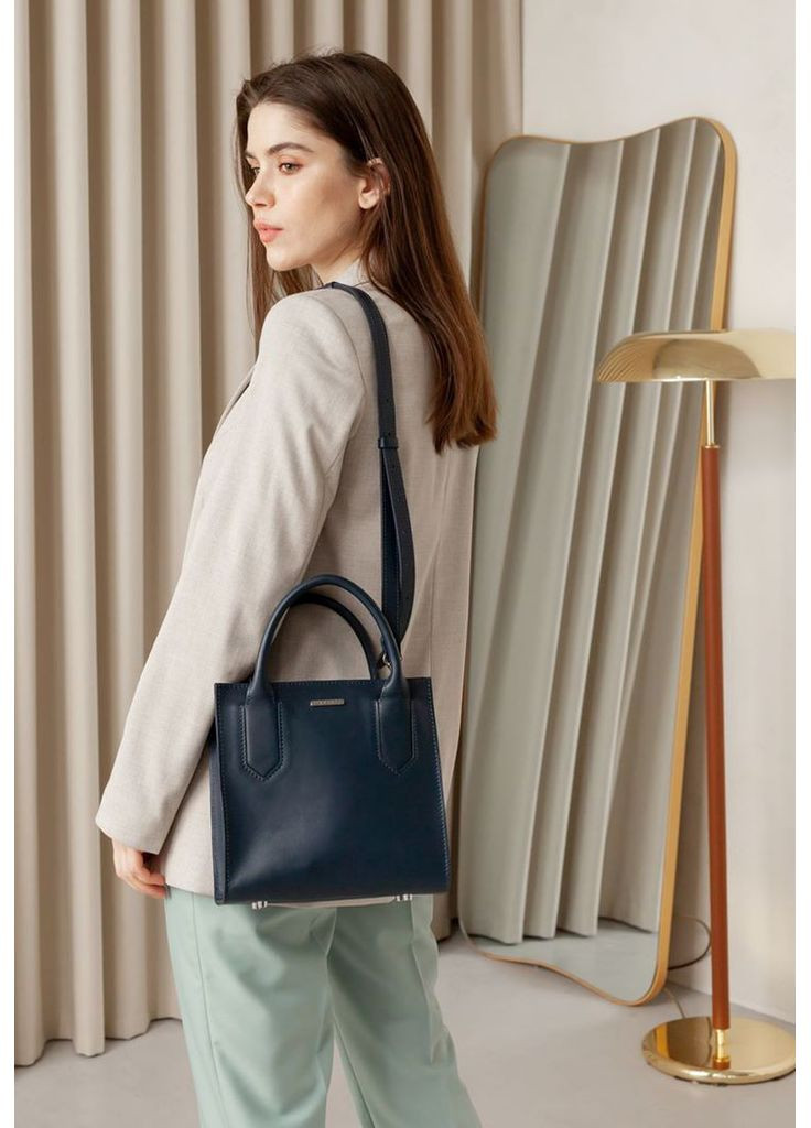 Кожаная женская сумка-кроссбоди темно-синяя BlankNote (348359099)