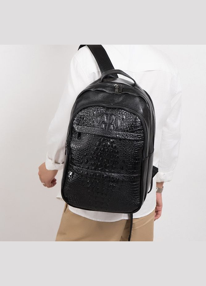 Мужской кожаный рюкзак городской под рептилию черный Eton (322284073)