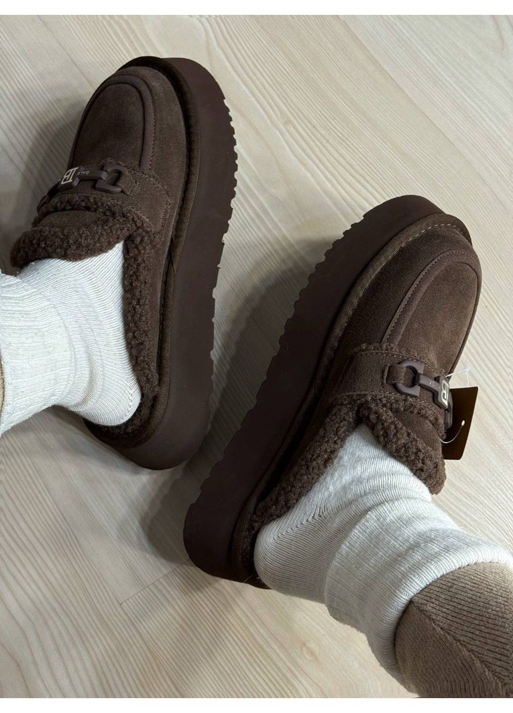 Уггі жіночі 080-24 лофери капці на платформі з хутром коричневі ITTS (370091885)