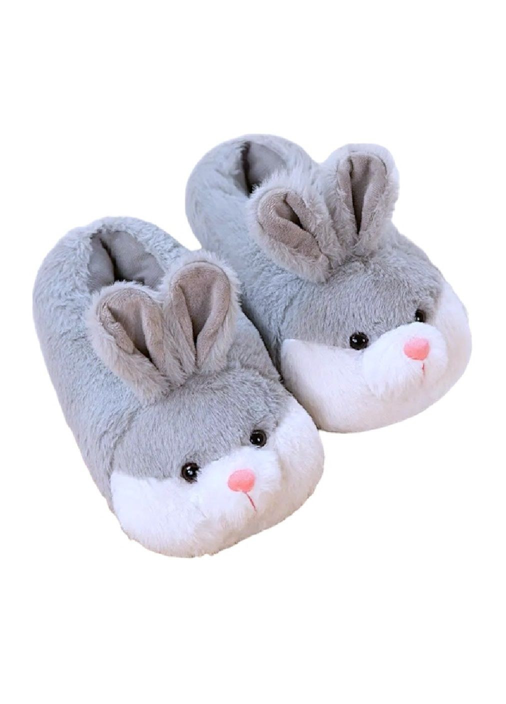 Домашні кімнатні плюшеві капці з вушками об'ємною мордочкою для дітей дівчаток жінок (481343-Prob) Зайчик сірий розмір 31-38 Unbranded (361005047)