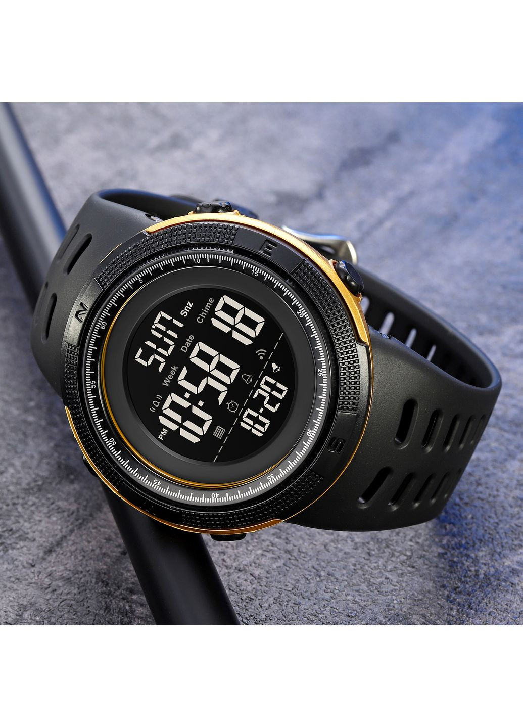 Годинники 2070BKGD Black-Gold електронні для чоловіків спортивні водонепроникні з будильником та календарем ProDobro (367264939)