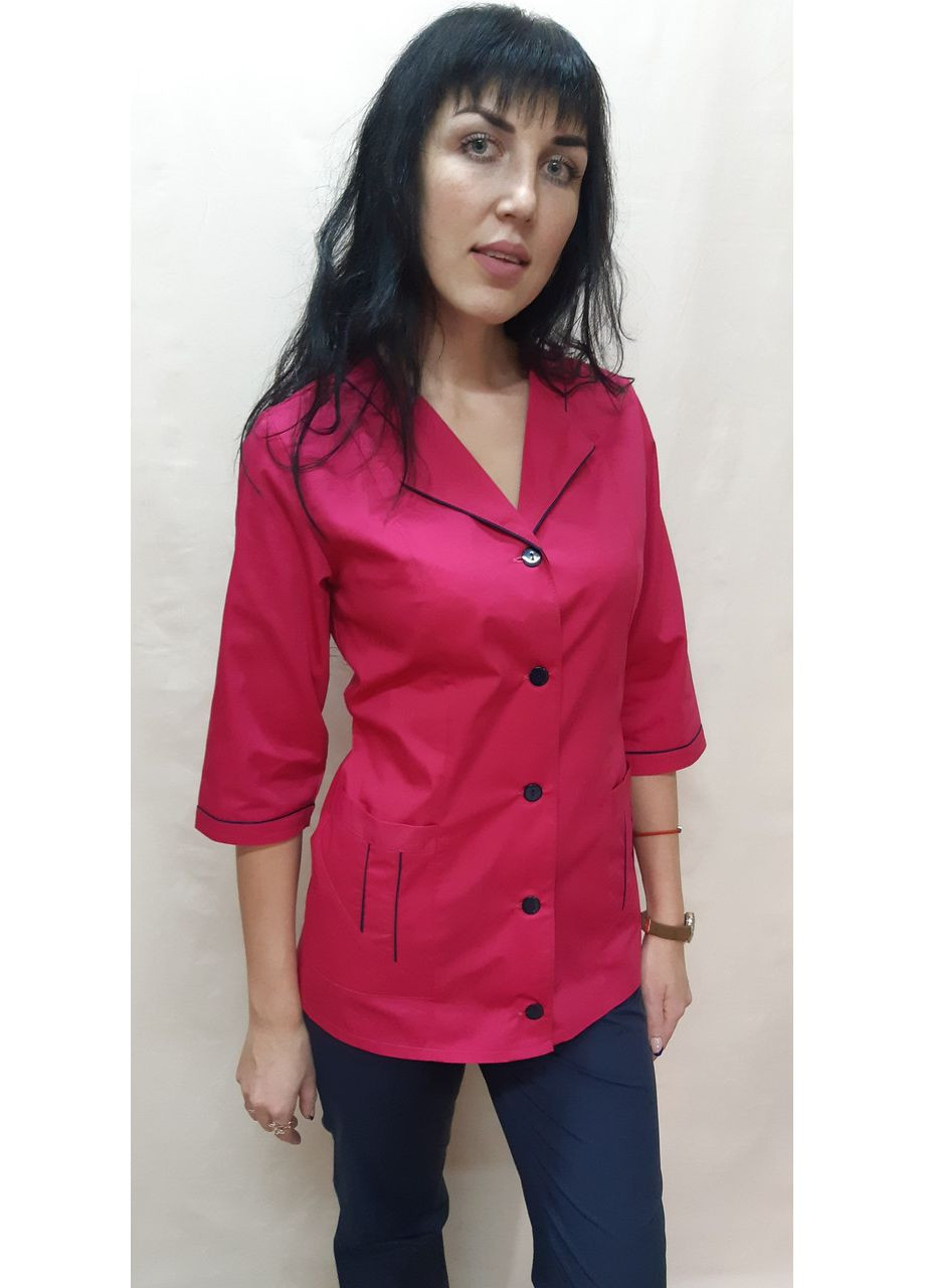 Медичний жіночий костюм Зіна котон 44 розмір три чверті рукав 44, Малиновий/сині штани No Brand (365843449)