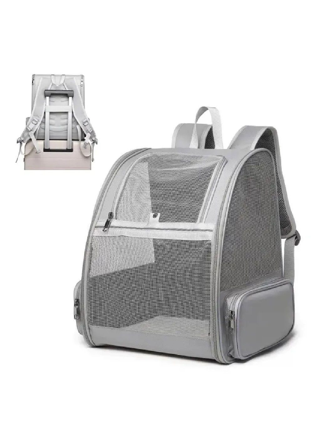 Рюкзак сумка переноска для тварин котів собак з сітчастими стінками підстилкою 41х28х35 см (477182-Prob) Сірий Unbranded (295438360)