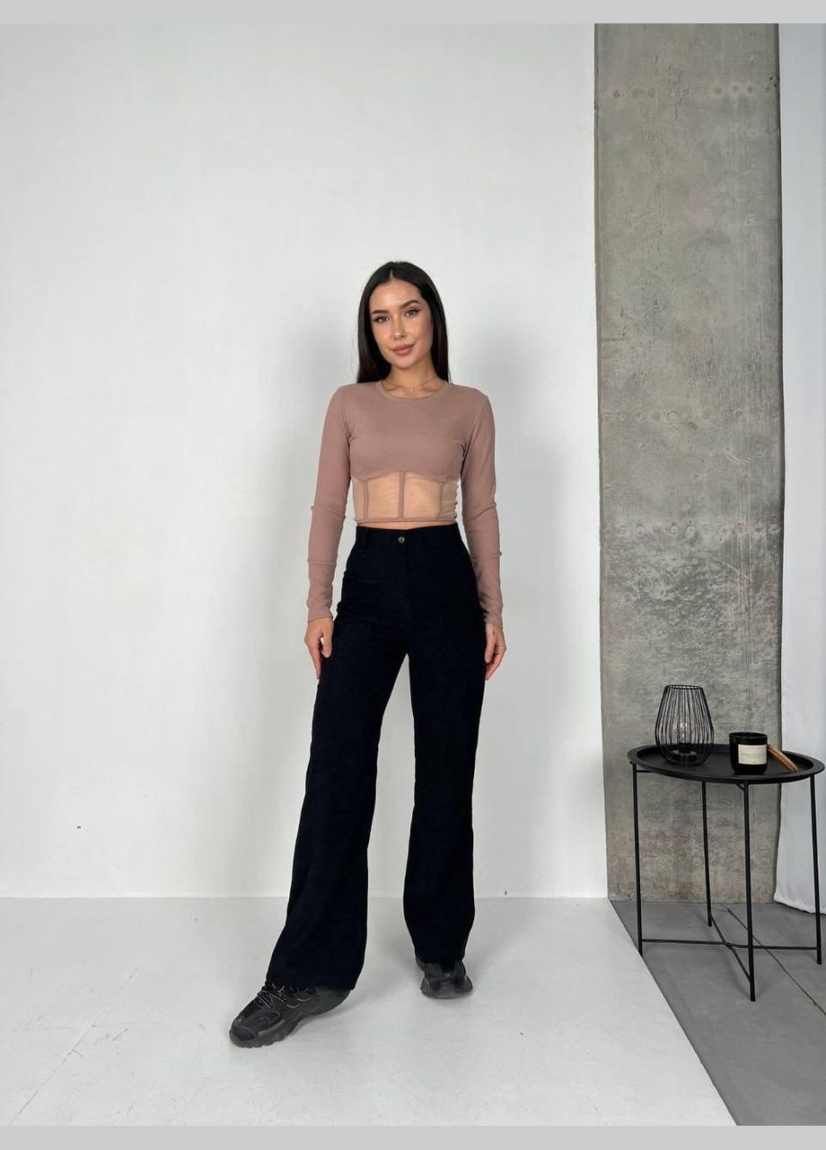 Лонгслів жіночій - кофточка у рубчик з імітацією корсета із сітки JUGO (301580418)