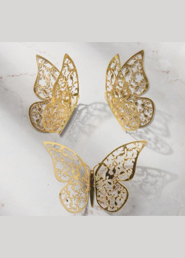 3D-метелики наклейки дзеркальні пластикові на стіну, вікна, двері з візерунками 12 шт. набір Золото No Brand (324271520)