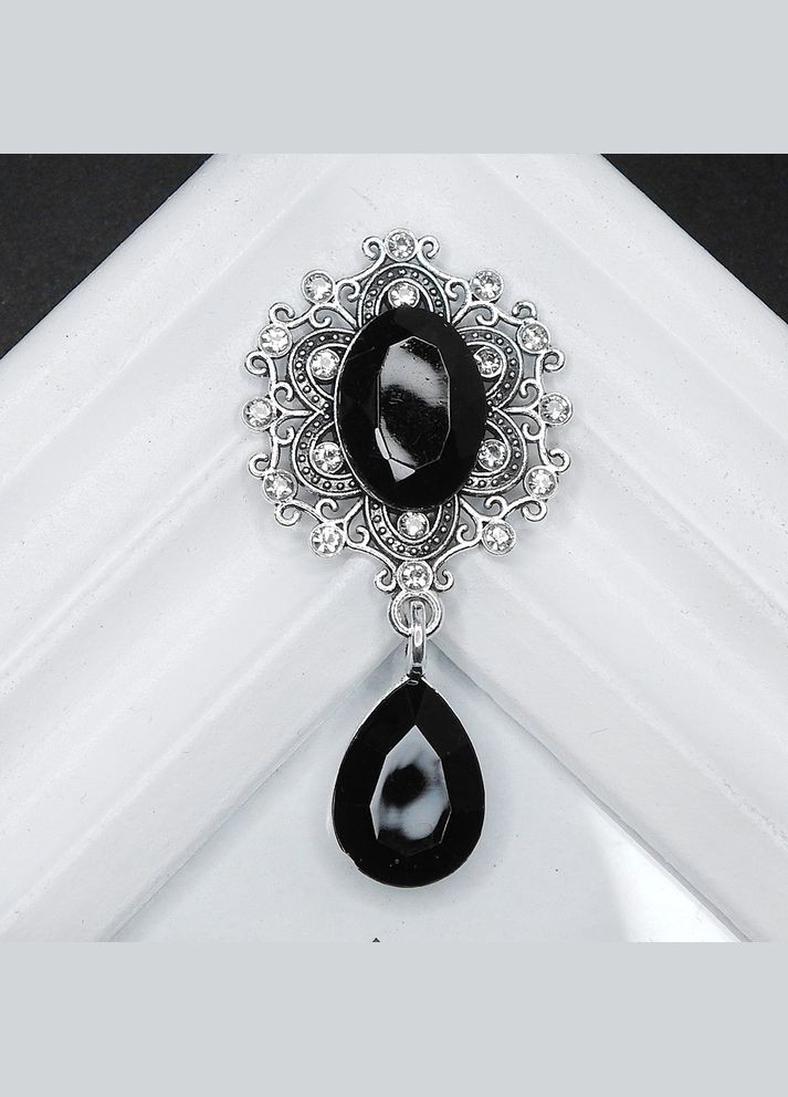 Стразовий декор Овал з підвіскою, античне срібло, 45х25 мм, чорний No Brand (341730810)
