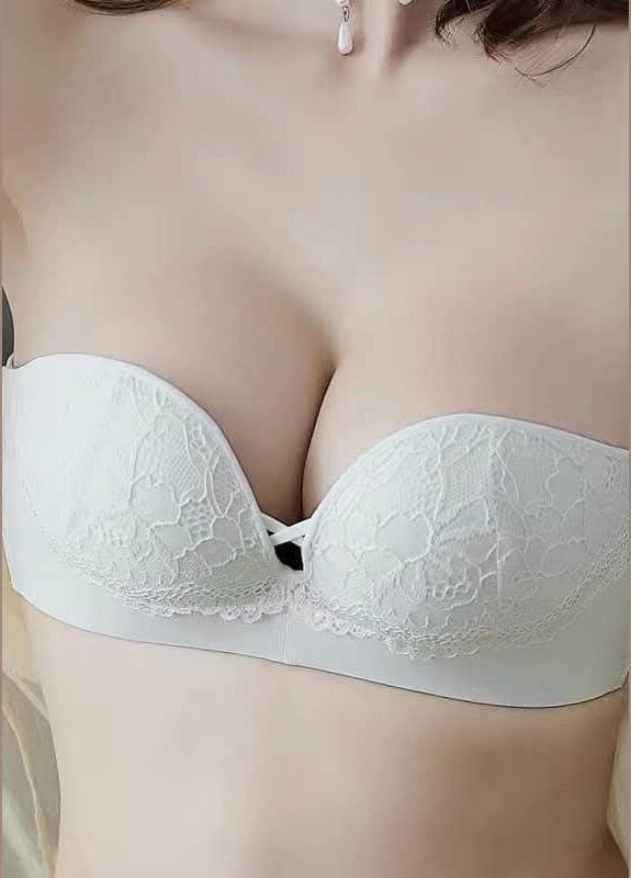 Білий балконет жіночий базовий бюстгальтер невидимка з пуш ап ефектом мереживний бюст зі з'ємними бретелями ліфчик в базових кольорах Cindylove без кісточок нейлон, спандекс