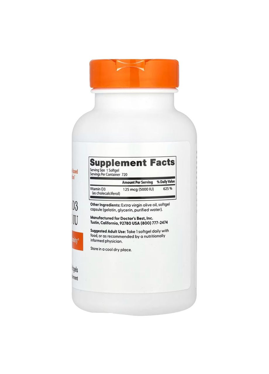 Вітамін D3 (холекальциферол) Vitamin D3125 мкг (5000 МЕ) 720 капс Doctor's Best (357339769)