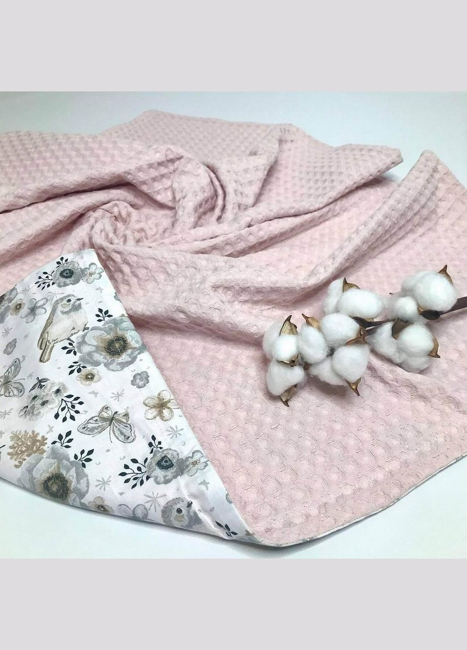 Плед детский Розовый серые птички вафельное полотно+польский хлопок 100x80 см Penetka (323210806)