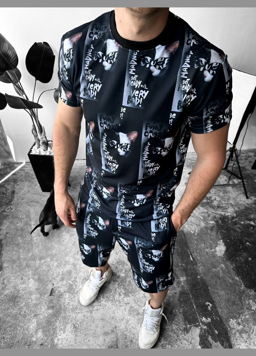 Черный легкий летний спортивный костюм с модным дизайном. No Brand (370963486)