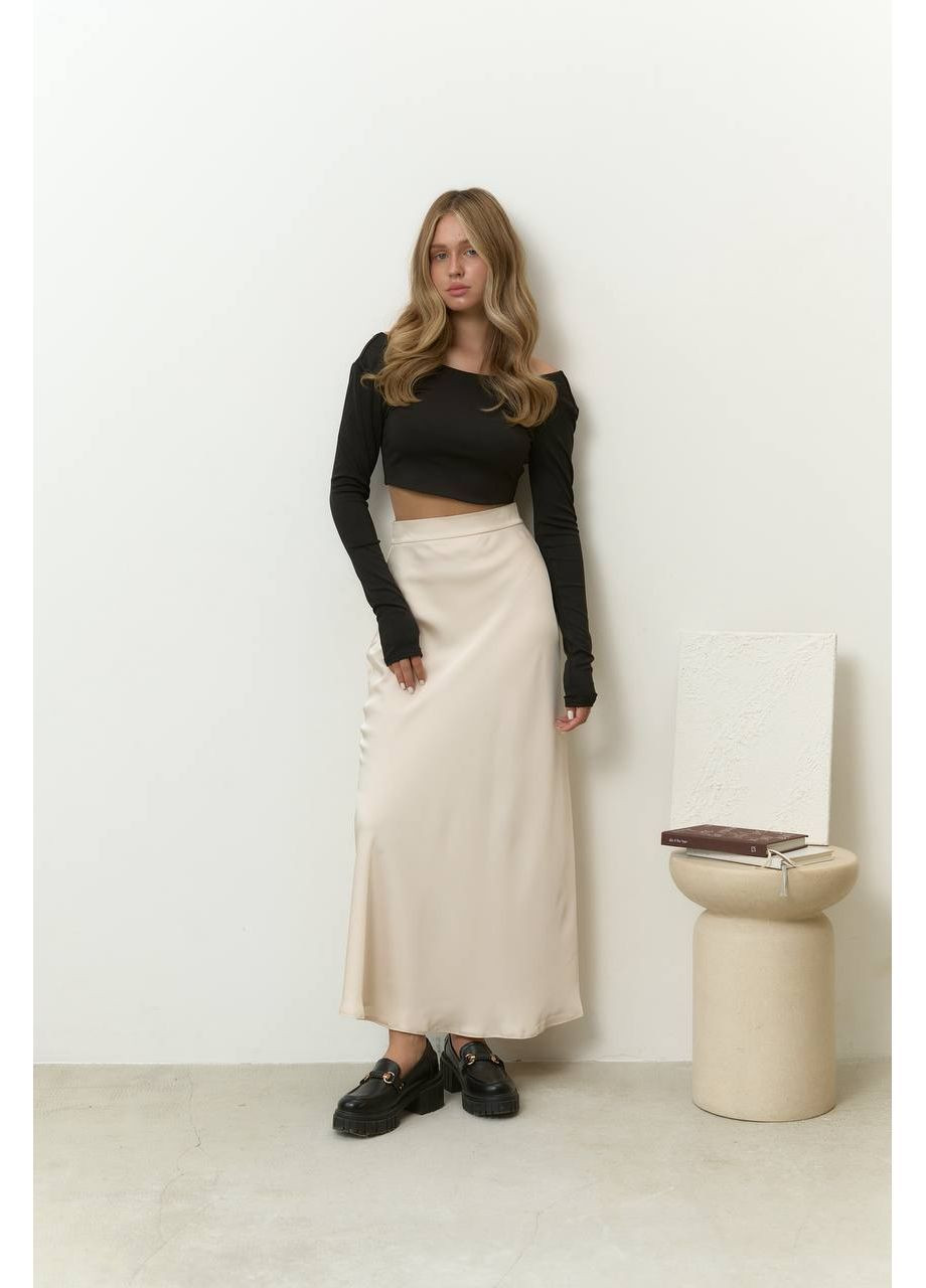 Светло-бежевая вечерний женская макси юбка с высокой талией. MonCher а-силуэта (трапеция)