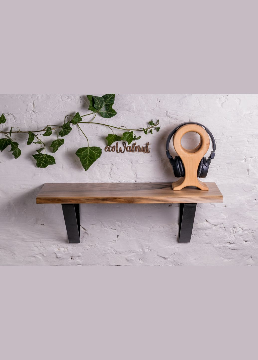 Полка M с живым краем (орех) Современная полка с древесины грецкого ореха EcoWalnut (295012768)