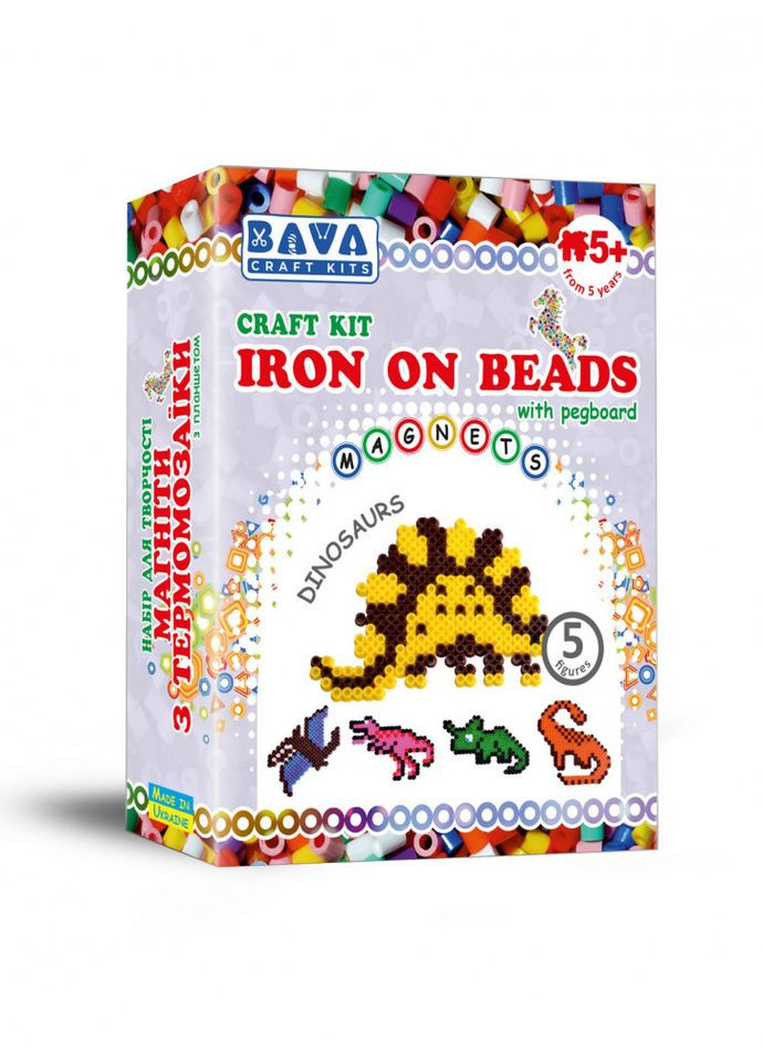 Дитячий набір для творчості. Магніти з термомозаїки "Динозаври" (ТМ-001) TM-001, 5 фігур УМНЯШКА (304408150)