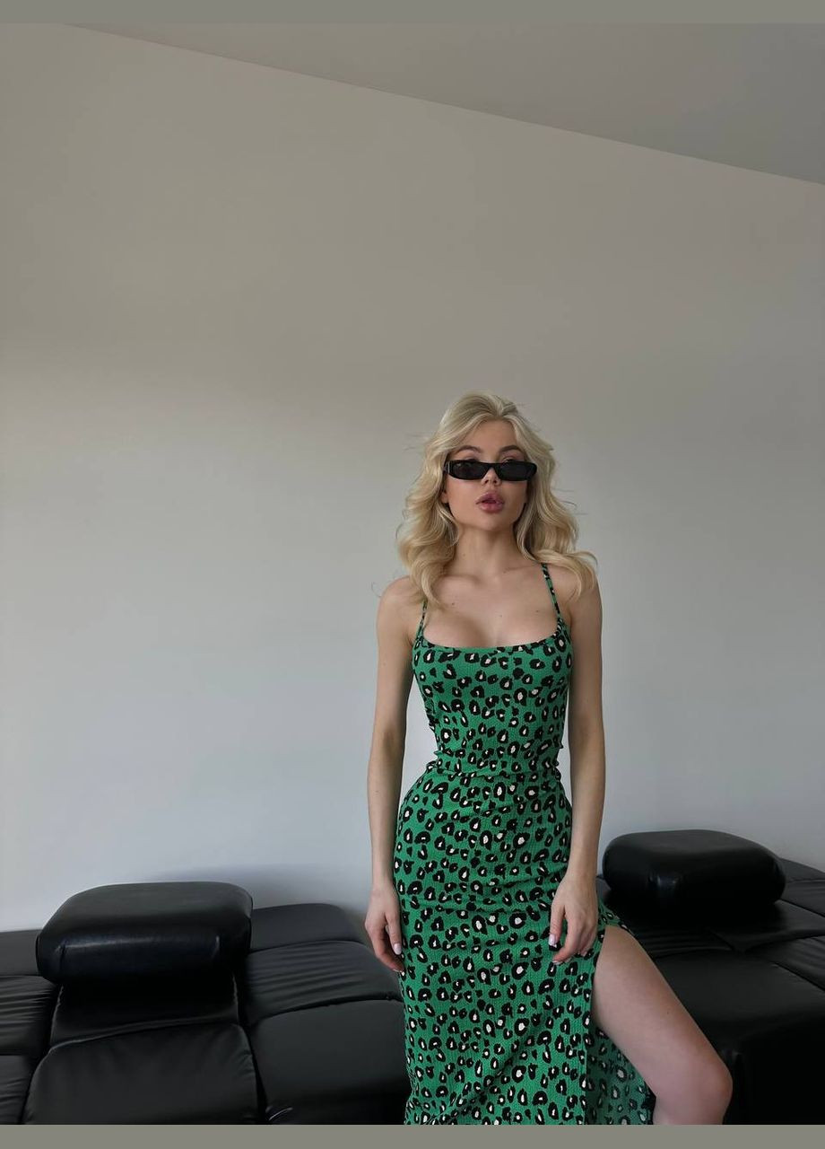Зеленое кэжуал платье N.Family леопардовый