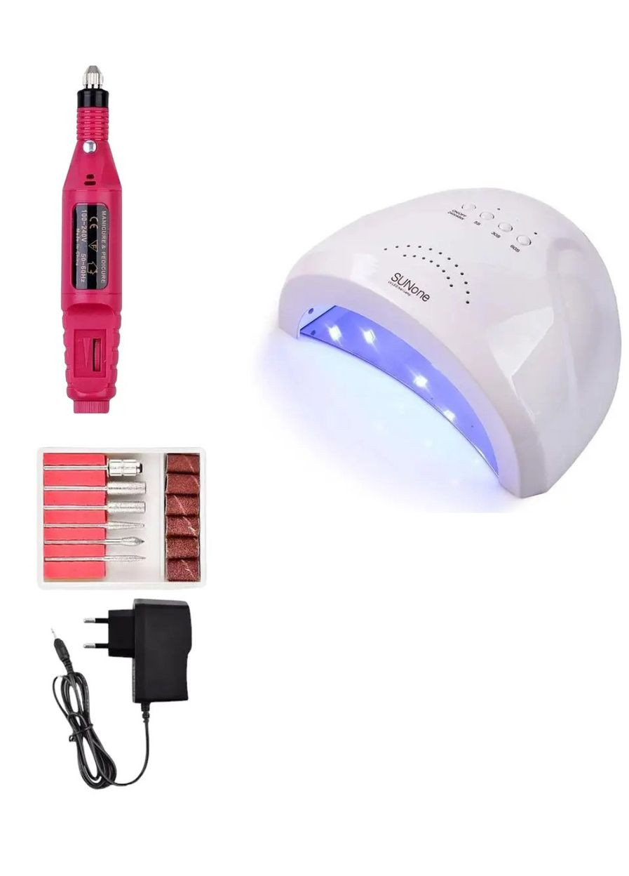 Комплект майстра-манікюру-початківця: ручка-фрезер з насадками, лампа SUN Global Fashion (329445503)