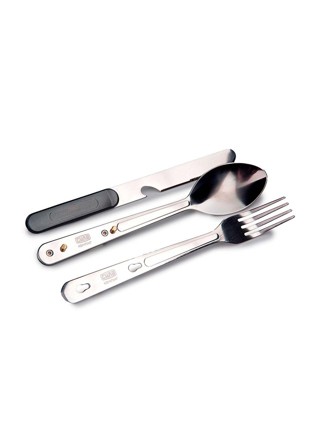 Набір туристичних столових приборів 4-в-1 з неіржавкої сталі для кемпінгу (чохол у комплекті) Сила (363045121)