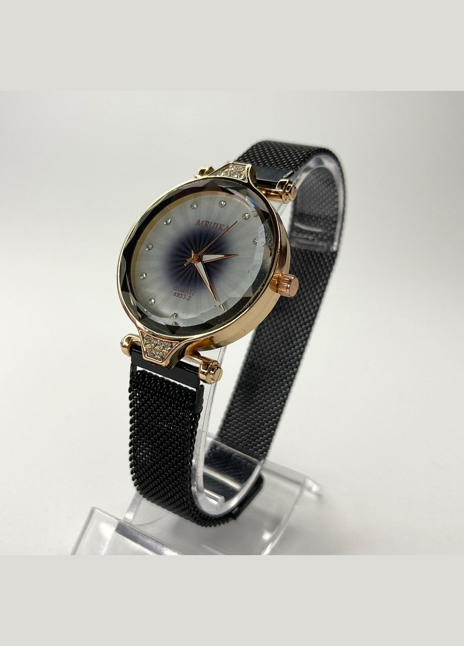 Часы наручные MRUIKA Женский стразы метки механизм кварцевый браслет металлический Черный 8933-2 Geneva (316660095)
