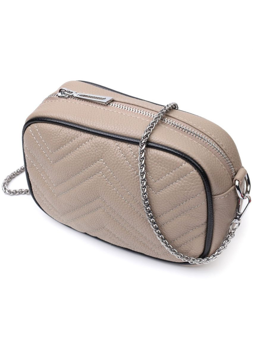 Жіноча вечірня сумка на ланцюжці з натуральної шкіри 22381 Бежева Vintage (298568168)