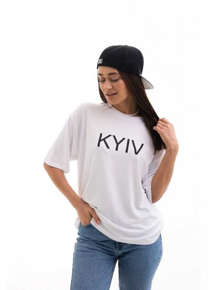 Комбінована всесезон футболка жіноча з українським принтом "kyiv" біла mkar32737-3 Modna KAZKA
