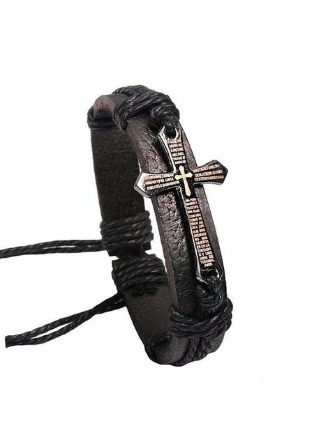 Чоловічий шкіряний браслет оберіг Хрест християнський із заповідями захист носія Fashion Jewelry (285766201)