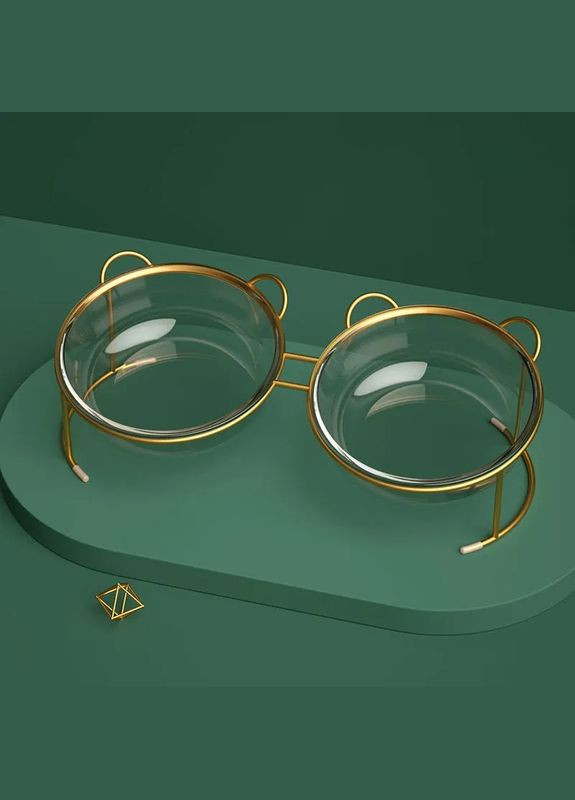 Подвійна миска для котів та собак на підставці, 2 х 500мл Gold (299915533)
