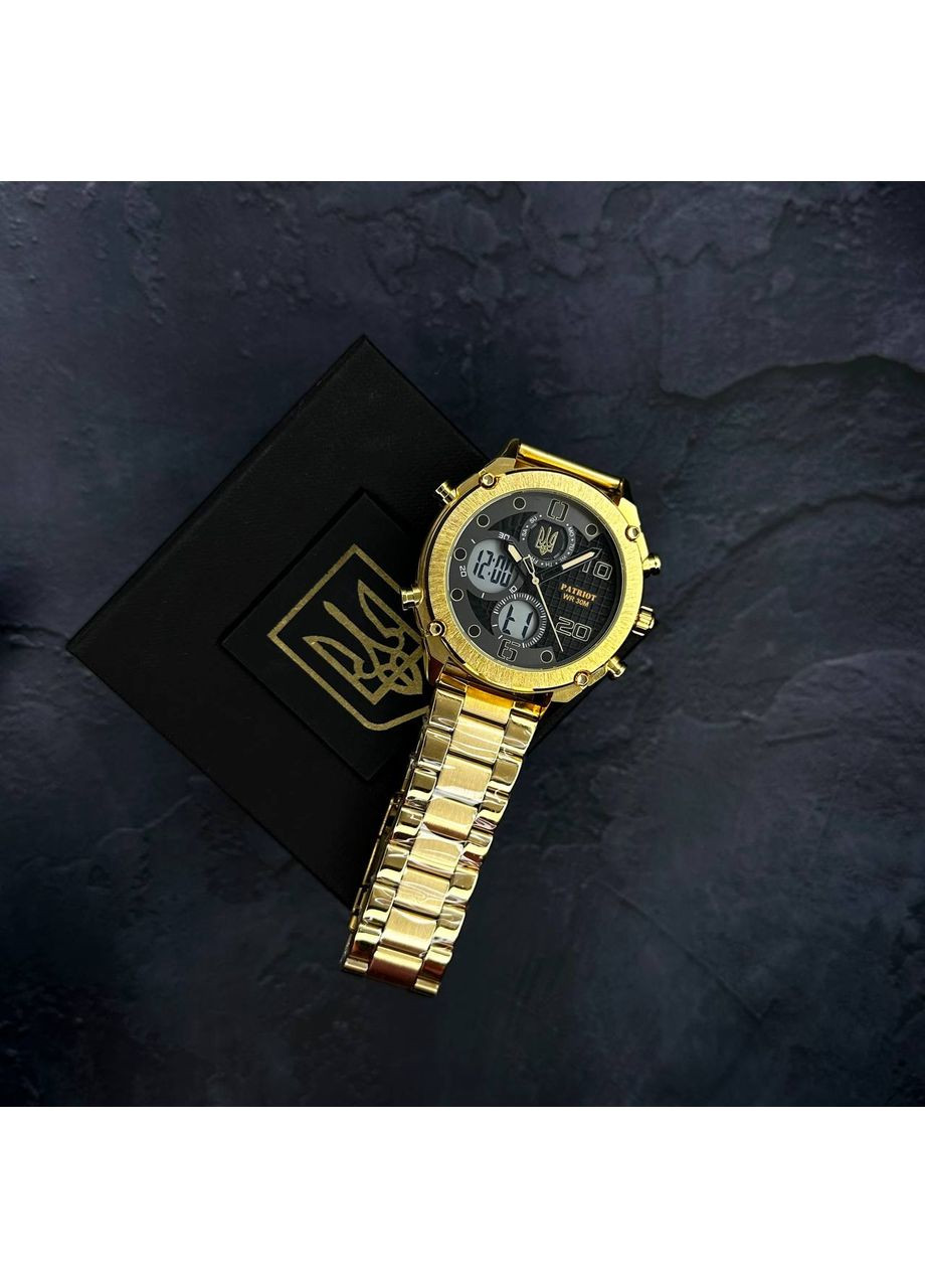 Мужские часы 017 Тризуб Золото Gold-Black-White Steel (A-042104) Patriot (368994424)