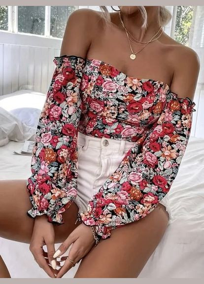 Топ открытые плечи цветочный принт 513 No Brand (350886136)