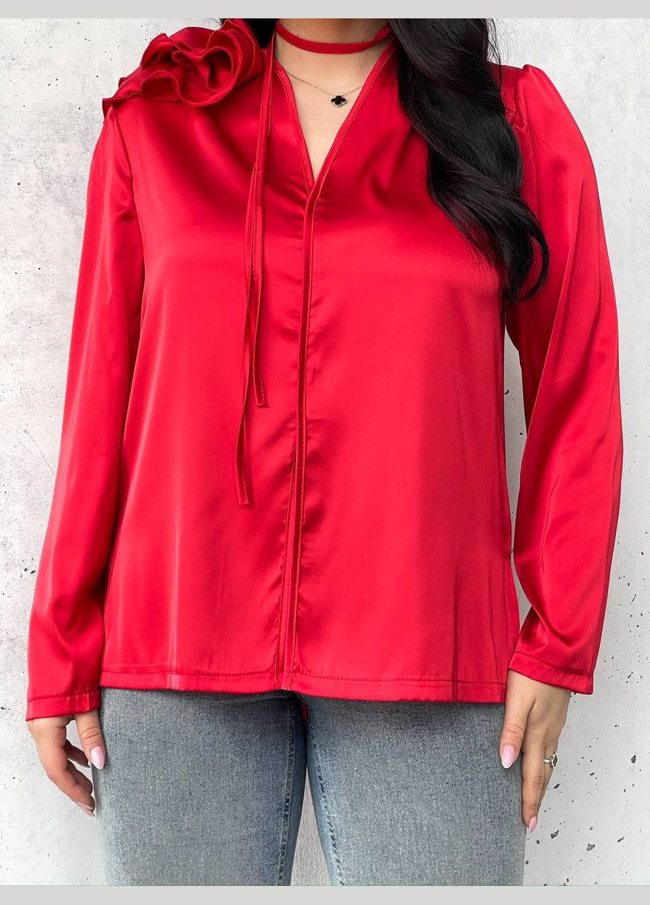 Красная женская красная роскошная стильная трендовая блузка из шелка No Brand Блузка